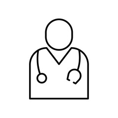 Doctor icon illustrated in clean vector line style, isolated on a white background. Great for hospital systems, healthcare branding, medical applications, and patient consultation concepts.