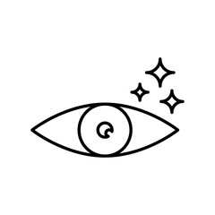 Eye care icon created in refined vector line style, isolated on a white background. Ideal for ophthalmology clinics, vision check apps, optician services, and eye health awareness designs.