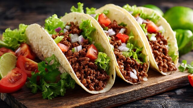 Soft tacos with ground beef lettuce tomato onions