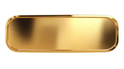 golden shiny blank metal nameplate isolated on transparent white background