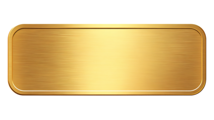 golden shiny blank metal nameplate isolated on transparent white background