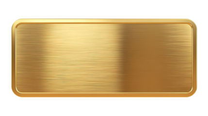 golden shiny blank metal nameplate isolated on transparent white background