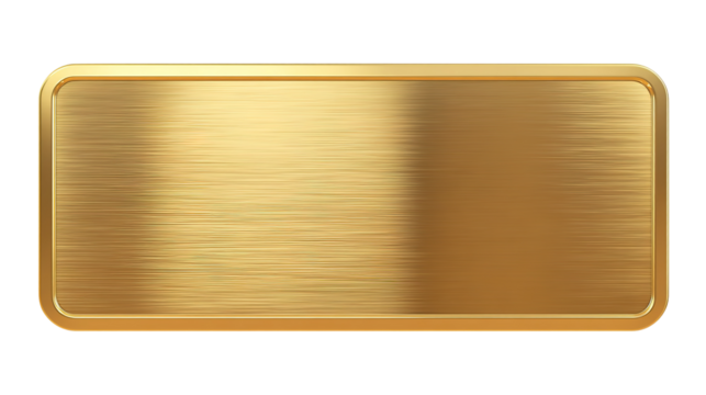 golden shiny blank metal nameplate isolated on transparent white background