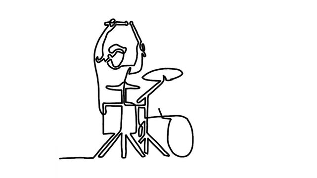 continuous line animation of man beating the drums