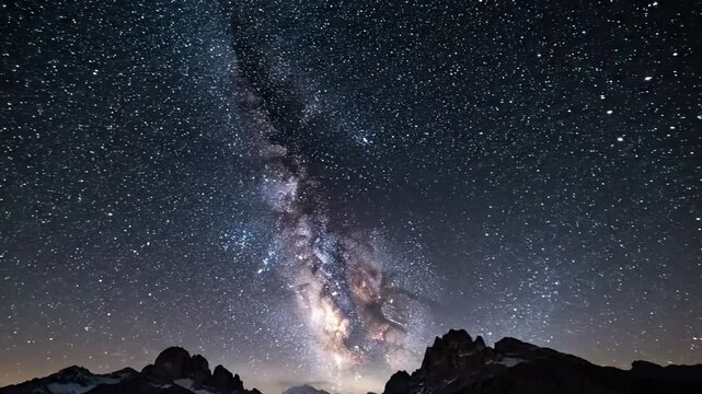 Galactic Core Ascent Wide shot, low angle looking up, the Milky Way arching prominently from horizon to zenith over a silhouetted landscape.
