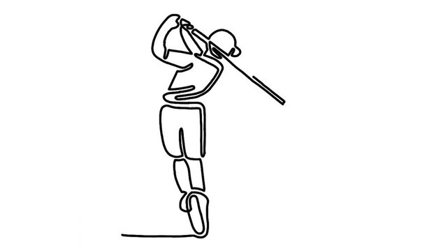 continuous line animation of golf player hit the ball