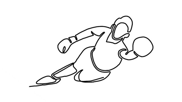 Continue line animation of jumping football goalkeeper catches the ball