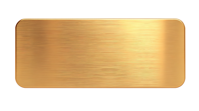 golden shiny blank metal nameplate isolated on transparent white background
