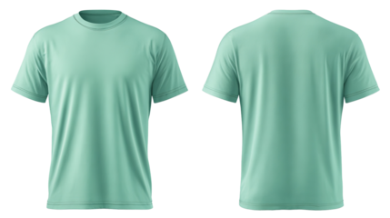 sky blue t shirt round neck front and back side template isolated on transparent white background 