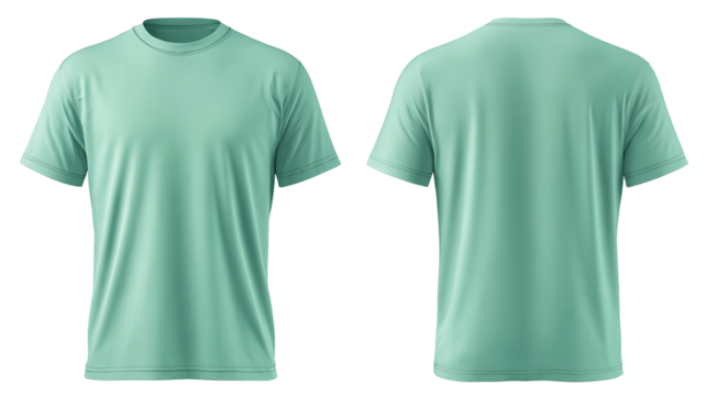 sky blue t shirt round neck front and back side template isolated on transparent white background 