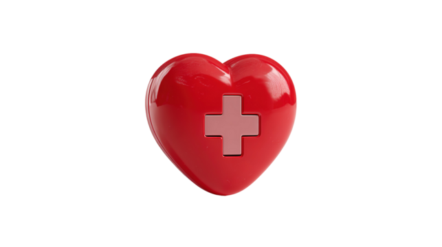 
Red heart with white cross. Symbol for hospital