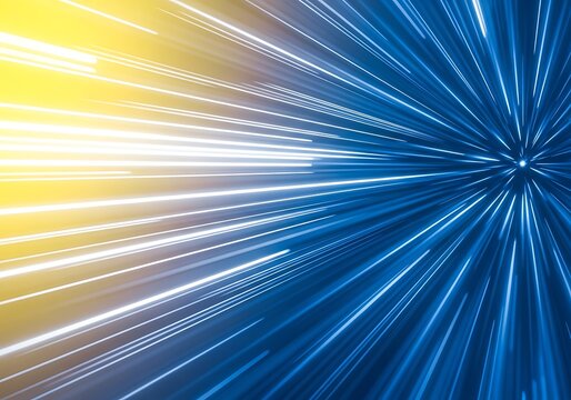 Abstract blue and yellow light trails converging towards a central point