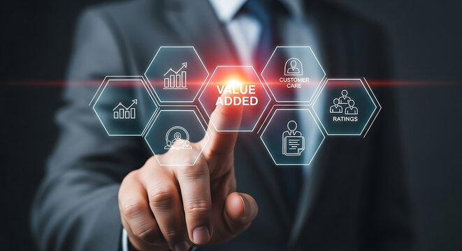 Business man touching value added icons