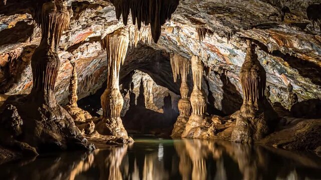 Exploring the profound depth and immense scale of a hidden grotto, revealing the raw, untouched beauty of Earth's subterranean architecture and natural wonders.