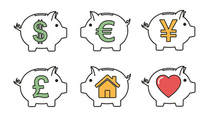 piggy bank icons set