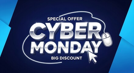 Cyber monday special offer with big discount on blue background vector
