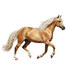 Naklejka premium Majestic palomino horse galloping with flowing mane and tail