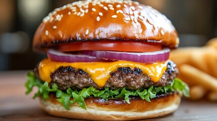 The fried bun cheeseburger with lettuce tomato onion