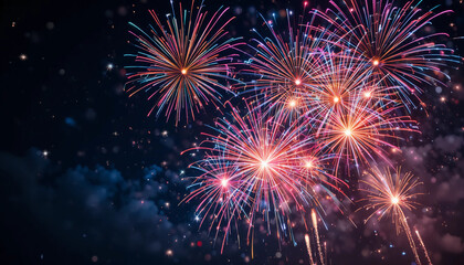 Colorful Fireworks Explosion in Night Sky Celebration