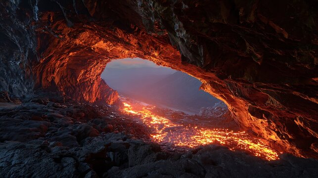 The lava tube a long cave created by molten lave