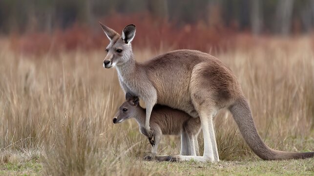 The male kangaroo uses its strong tail as support