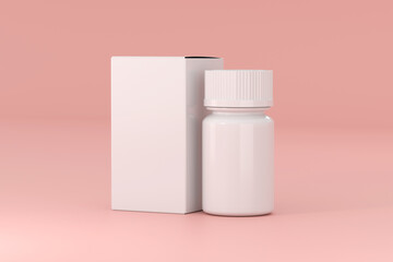  pill bottle and paper box 3d mockup image for medicine product showcase
