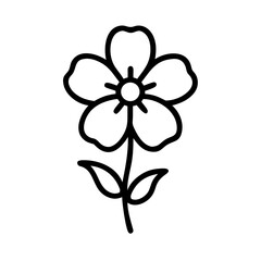 Flower Icon &ndash; Simple Blossom Outline with Stem and Leaves Vector