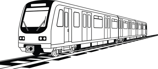 Silhouette subway train vector, modern metro railway transport illustration, urban public transit design, black flat artwork, cad drawing flat vector illustration