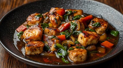 Fototapeta premium The sauteed in a savory sauce a visually appealing mix