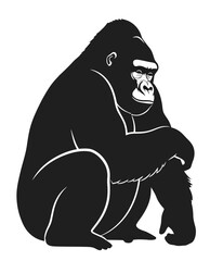 Black and White Gorilla Illustration Powerful Wildlife Portrait