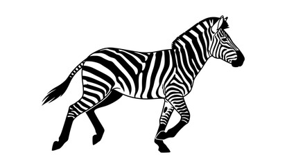 Fototapeta premium Running Zebra Silhouette African Wildlife Black and White Isolated on White Background