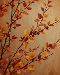 Vibrant autumn leaves in warm golden hues adorn delicate branches, creating a stunning natural backdrop perfect for seasonal themes and organic designs.