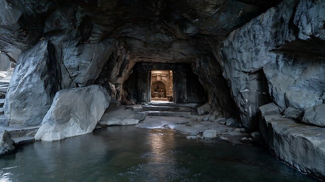 The stone secret cave inside - Powered by Adobe