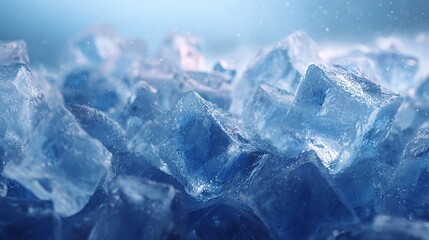 Obraz premium Crystal Clear Ice Cubes Closeup Textured Surface Macro Photography