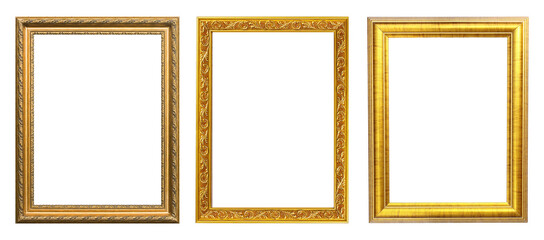 set of gold photo frames isolated