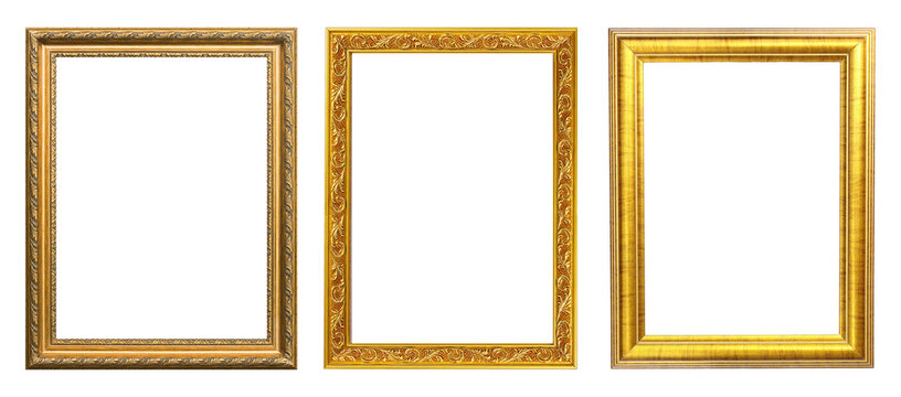 set of gold photo frames isolated