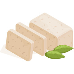 Isometric illustration of sliced white halva confection with green mint leaves on a transparent background
