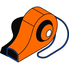 Bright Orange Sports Whistle With Black Shadow Isolated On White Background With Blue Lanyard Detailed Illustration Of Sports Equipment