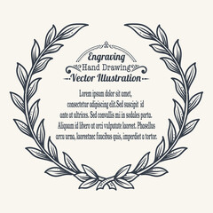 Hand Drawn Laurel Wreath Engraving Vector Illustration with Text Frame