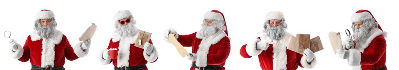 Set of Santa Claus with letters on white background