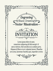 Vintage Engraved Invitation with Ornate Border and Calligraphic Elements