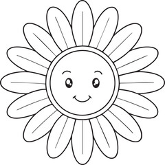 Happy daisy flower line art drawing for coloring book and children's springtime craft activity