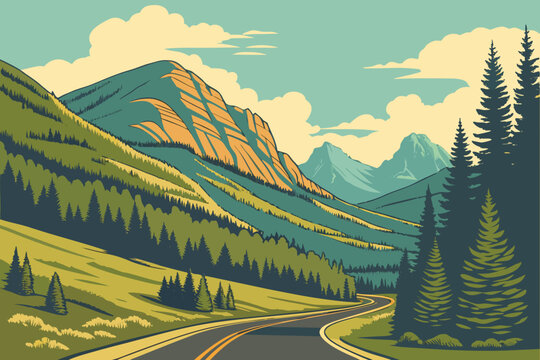 &ldquo;Red Lodge Montana with Beartooth Highway, scenic vector&rdquo;