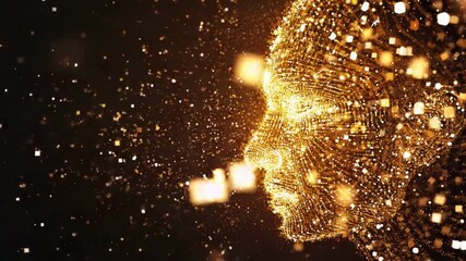 Digital Mind: Abstract representation of a human face composed of glowing particles, symbolizing innovation, technology, and the future. - Powered by Adobe