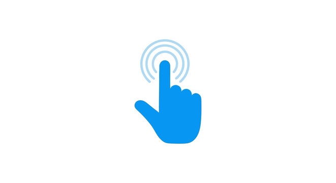 Blue finger touching or pointing isolated on transparent background, vector illustration