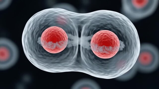 Cell division process detailed view and representation of the mitosis phases animation