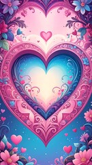 Heart-shaped design with intricate floral and scrollwork elements. A soft-focus background complements the vibrant, pastel tones