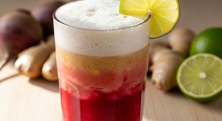 Refreshing Beetroot Lime Ginger Juice with Layers.