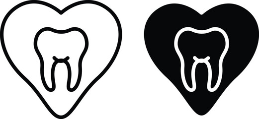 Love Dental Health Icon. Heart Symbol for Oral Care and Wellness or Vector Silhouette and Pictogram..eps