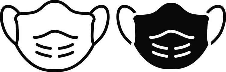 Protective Medical Face Mask Icon. Safety, Virus Prevention, and Air Pollution or Vector Silhouette and Pictogram..eps